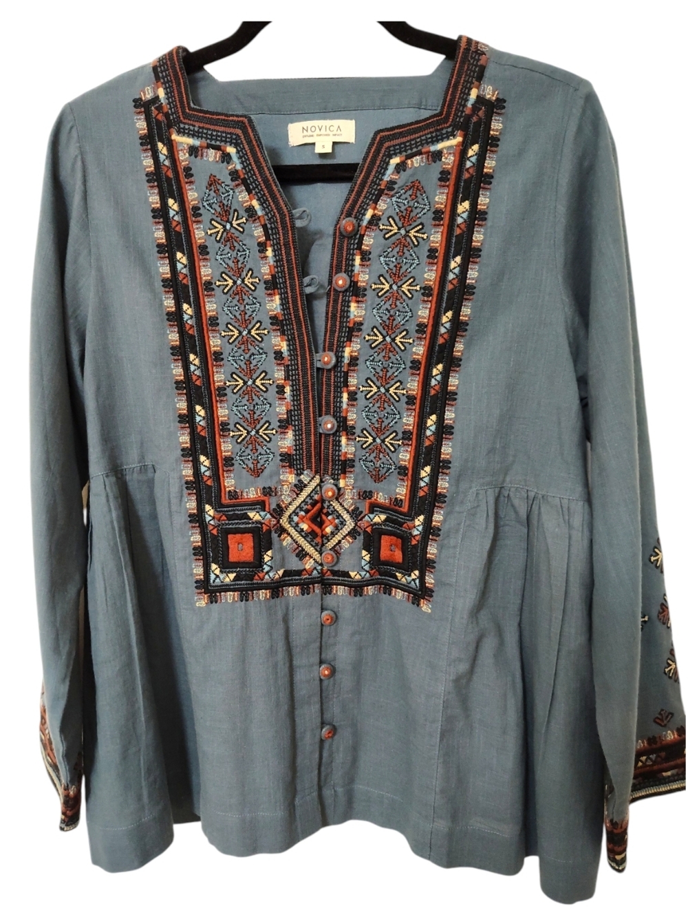 Novica Embroidered Button Up Blouse